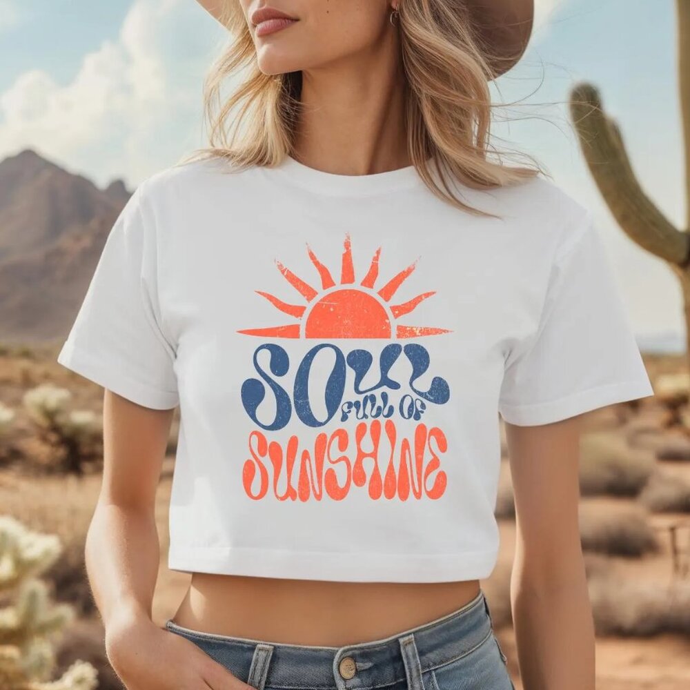 Retro Boho Crop Top, Women’s Soul Full of Sunshine Summer Tee, Hippie Style NWOT